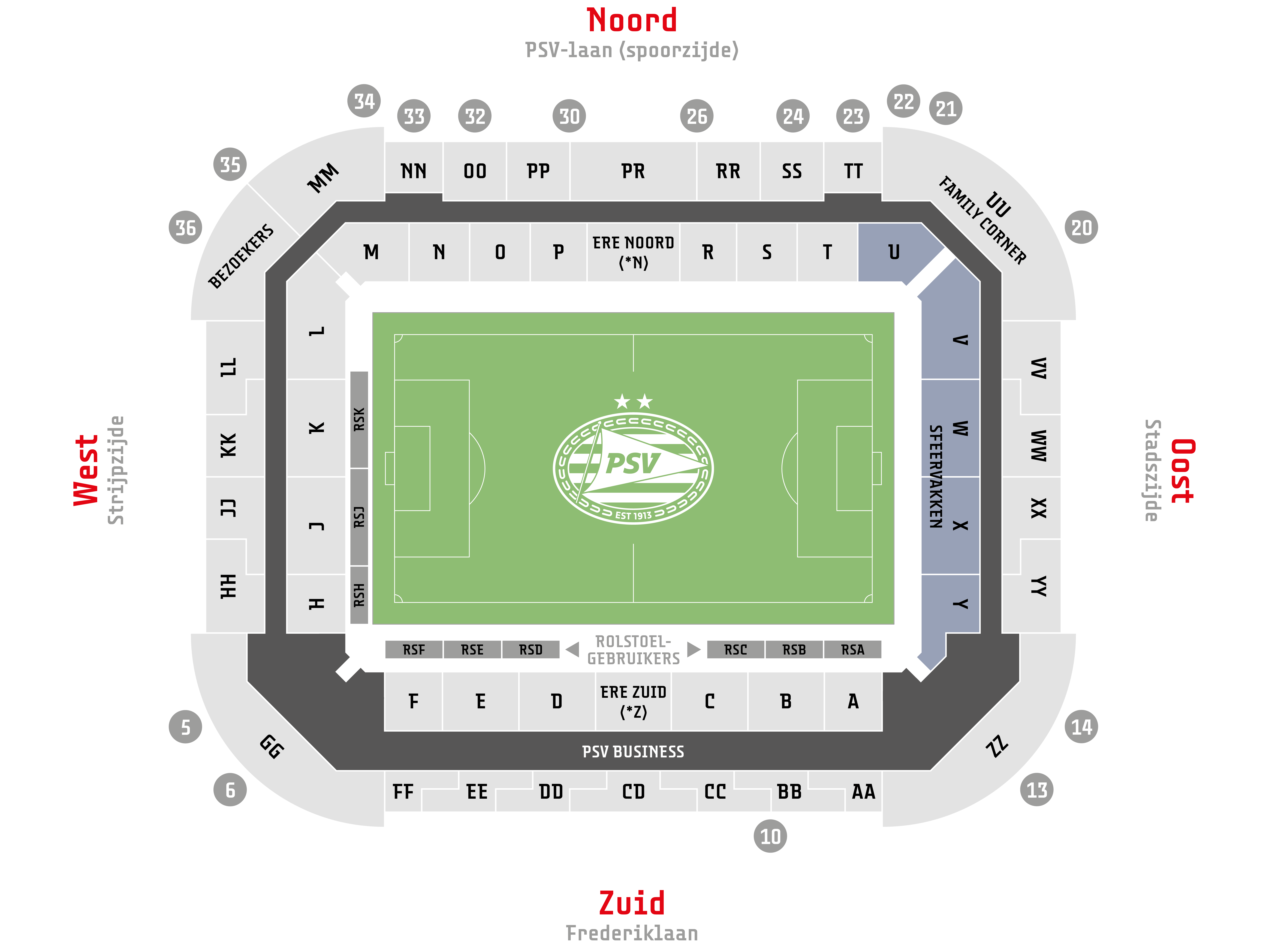 Plattegrond van het Philips Stadion