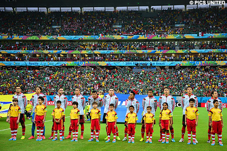 Het elftal van Mexico voor de wedstrijd tegen Kroati&euml;.