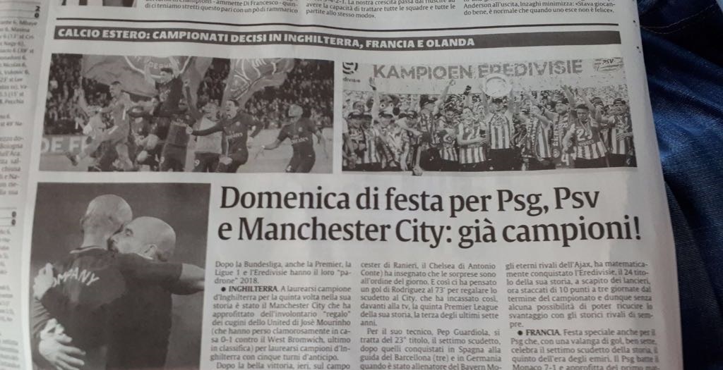 In de Italiaanse krant La Sicilia staat PSV in een mooi rijtje kampioenen